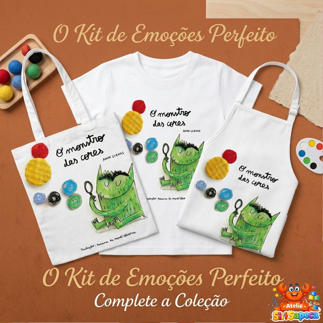 Kit Infantil Personalizado O Monstro das Cores – Avental + Sacola | Educativo e Criativo